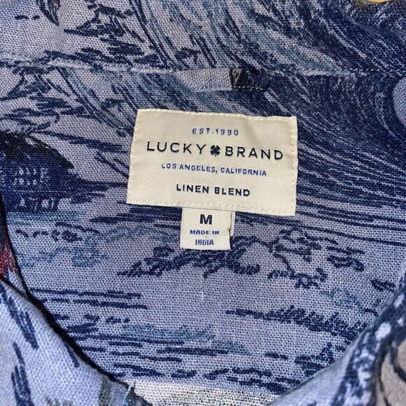 Lucky Brand‎ Blue Linen Hawaiian Button Down Shirt Size Medium - Picture 7 of 10